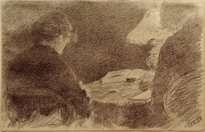 Mary ve Emma Eysen bir masa lambasının altında by Louis Eysen