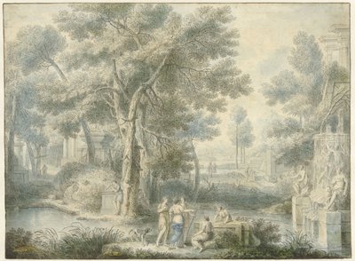 Sağda bir çeşme ile Arcadian manzara, by Louis Fabritius Dubourg