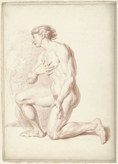 Erkek çıplak, diz çökmüş, sola dönük by Louis Fabritius Dubourg