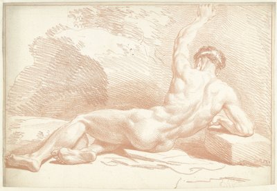 Erkek çıplak, yalan söylüyor, arkadan görülüyor by Louis Fabritius Dubourg
