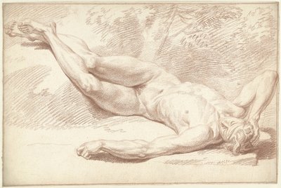 Erkek çıplak, sırt üstü yatarken, yüzü sağa dönük by Louis Fabritius Dubourg