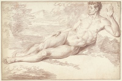 Erkek çıplak, yan yatmış, sağa dönük by Louis Fabritius Dubourg