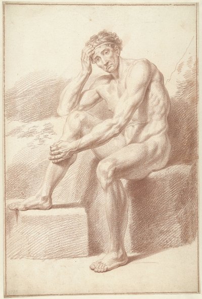 Erkek çıplak, dizleri bükülmüş oturuyor by Louis Fabritius Dubourg