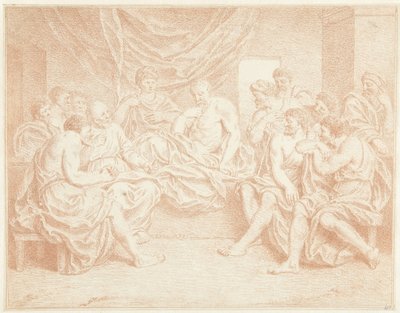İnsanlar tarafından çevrili yatakta yaşlı adam by Louis Fabritius Dubourg