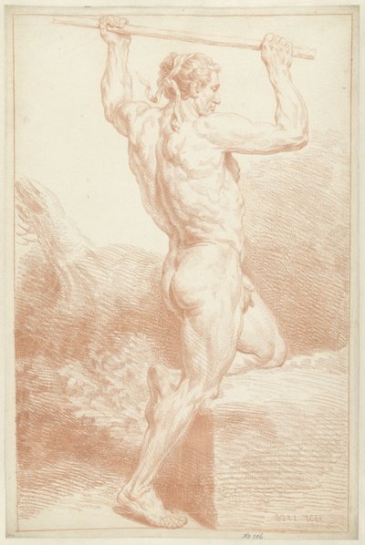 Bir dizinde, başının üstünde bir sopayla çıplak bir erkek çalışması by Louis Fabritius Dubourg