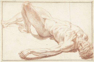 Düz bacaklı, sırt üstü yatan çıplak bir erkek çalışması by Louis Fabritius Dubourg