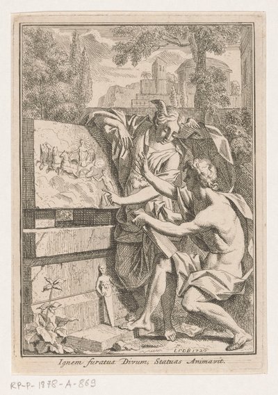 Kafası kanatlı bir kadın genç adama kabartma gösteriyor. by Louis Fabritius Dubourg