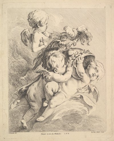 Kask Tutan Üç Aşk Tanrısı. by Louis Felix de la Rue