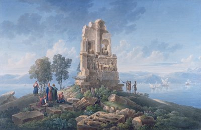 Philopappos'un Atina'daki Mezarı, gezginlerle birlikte. 1821 (mürekkep ve sulu boya) by Louis Francois Cassas