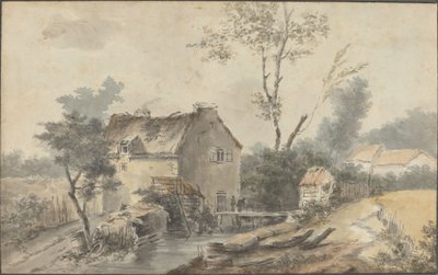 Köprülü ve Figürlü Değirmen by Louis Gabriel Moreau the Elder