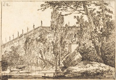 Teraslı ve Heykelli Korkuluklu Park by Louis Gabriel Moreau the Elder