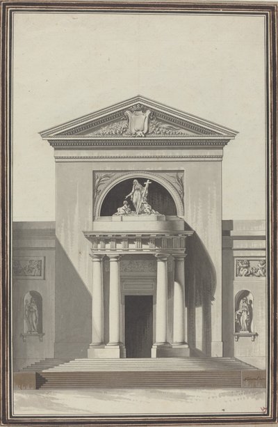İnancı Temsil Eden Heykelli Bir Kilisenin Cephesi by Louis-Gustave Taraval