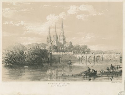 Lichfield Katedrali - Güney Batı Görünümü: renkli litografi, 1548 by Louis Haghe