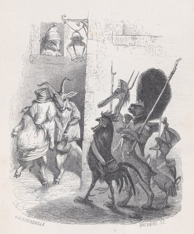 Defalarca maskeli balodan çıkarken Bay de *** devriye tarafından tutuklandı..., ca. 1837-47. by Louis Henri Brévière