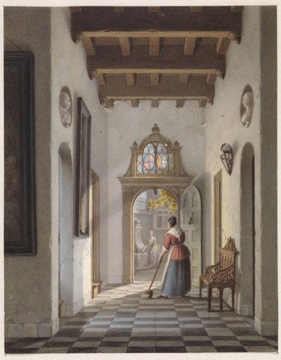 Bir evin koridorunu süpüren kız by Louis Henri de Fontenay