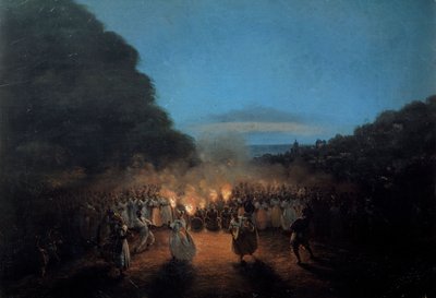 Bamboula, bir zamanlar Batı Hint Adaları Siyah köle dans sahnesinde meşalelerin ışığında bambu (veya sopa) dansı yapar. Honore Gamain (1803-1871) tarafından yapılan resim 19. yüzyıl La Rochelle, Yeni Dünya Müzesi by Louis Honore Gamain