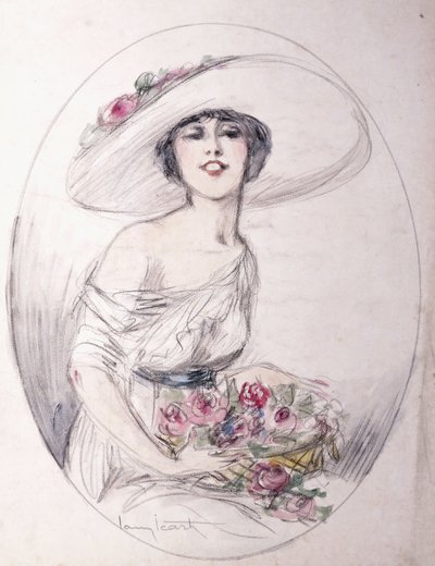Çiçek buketi olan kız by Louis Icart