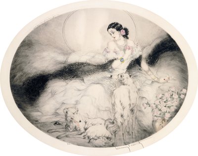 Lady with Camellias, c.1917 (aşındırma ve kuru nokta) by Louis Icart