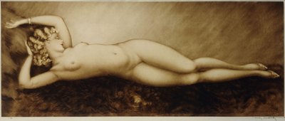 Repose, c.1934 (aşındırma ve kuru nokta, renkli basılmış) by Louis Icart
