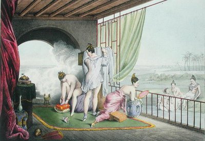 Tuvaletlerinde yıkananlar, 1824-27 yayınlandı (renkli taş) by Louis Jacques Nicolas Schaal