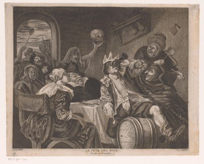 Taçlı içki içen bir adamla parti şirketi La fete des rois (nesne üzerindeki başlık) Epifani Bayramı by Louis Jaugey