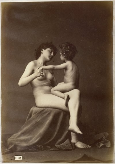Kucağında çıplak bir çocukla oturan çıplak bir kadın çalışması by Louis Jean Baptiste Igout (attributed to)