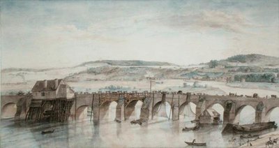 İki Köprü (Aziz-Bulut ve Sevr) (kağıt üzerine kalem ve mürekkep ve suluboya) by Louis Jean Desprez