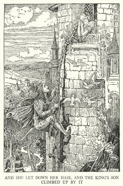 Ve saçını indirdi ve kralın oğlu onun tarafından tırmandı (lito) by Louis John Rhead