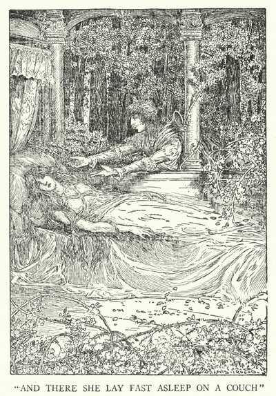 "Ve orada bir kanepede derin bir uykuya daldı" (lito) by Louis John Rhead