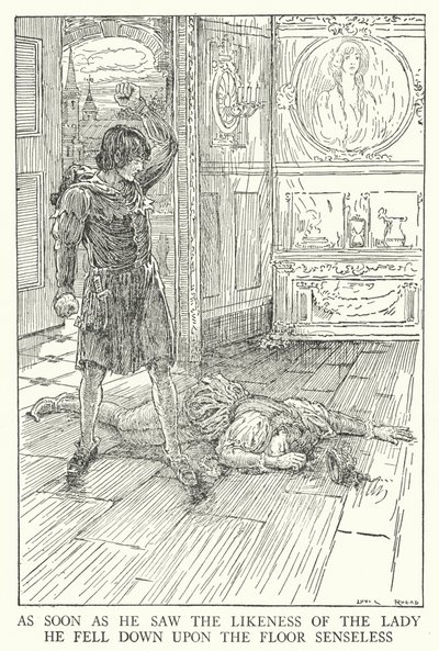 Hanımın suretini görür görmez yere düşüncesizce düştü. by Louis John Rhead