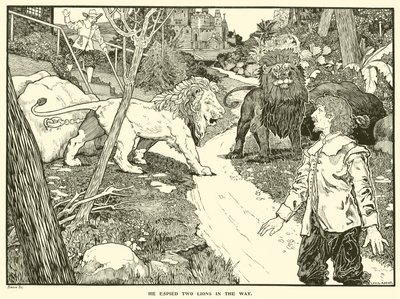 Yolda İki Aslan Casusluk Yaptı (gravür) by Louis John Rhead