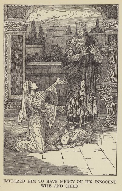 Masum karısına ve çocuğuna merhamet etmesi için yalvardı by Louis John Rhead
