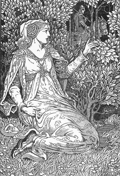 La belle Iseult (Iseult'un portresi (Isault)) Louis Rhead'in (1858-1926) “Kral Arthur ve şövalyeleri”nden” illüstrasyonu” 1923 Özel koleksiyon by Louis John Rhead