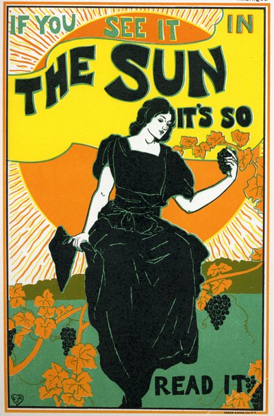 Edebiyat. Güneş, gazete. Poster Louis Rhead, ABD, 1890 dolayları (poster) by Louis John Rhead