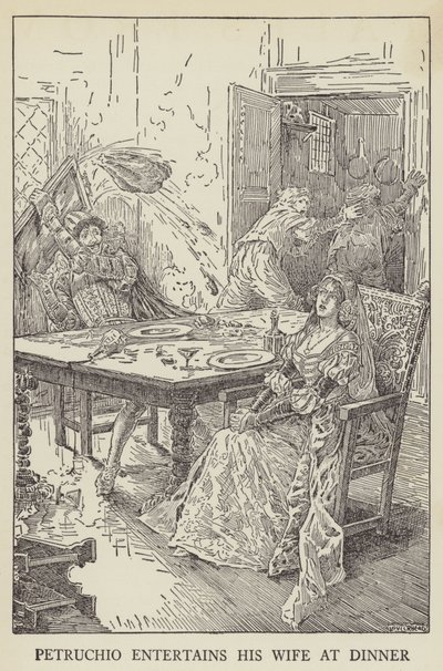 Petruchio karısını yemekte eğlendirir by Louis John Rhead