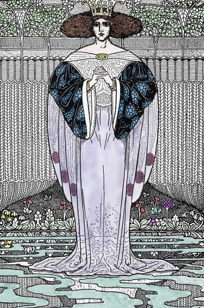 Louis Rhead'in (1858-1926) "Kral Arthur ve Şövalyeleri" için Gölün Hanımı (Nimue, Viviane) İllüstrasyonu by Louis John Rhead