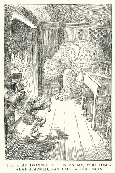 Ayı, biraz korkmuş, birkaç adım geri koşan düşmanına sırıttı (lito) by Louis John Rhead
