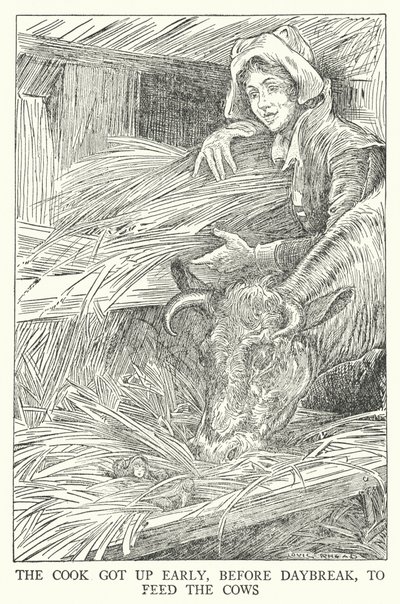 Aşçı, inekleri beslemek için şafaktan önce erken kalktı (lito) by Louis John Rhead