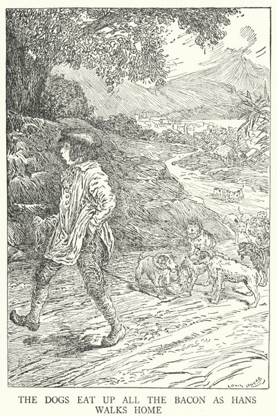 Hans eve yürürken köpekler tüm pastırmayı yiyor (litho) by Louis John Rhead