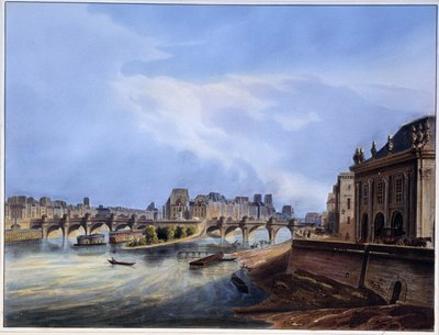 Neuf köprüsünün görünümü - Arnout tarafından “” Paris en 1837”de by Louis Jules Arnout