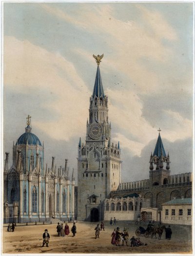 ""Kutsal Kurtarıcı Kulesi (veya Spasskaia Kulesi) ve Kızıl Meydan, Kremlin, Moskova