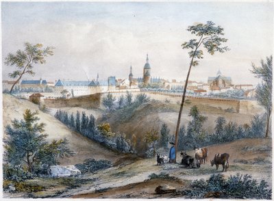 Bouvier Breton kırsalında (uzakta Dinan) - Jacottet ve Benoist tarafından litografi by Louis Julien Jacottet