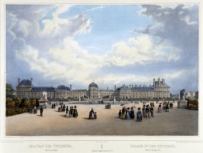 Saray ve Tuileries bahçesinin görünümü - “” Promenade dans Paris et ses environs””ta, Jacottet ve Benoist, Paris, c.1840 by Louis Julien Jacottet