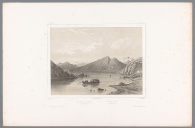 Telemark'taki Norsjø Gölü manzarası Le lac du Nord à Tellemarken / Nordsjóen i Tellemarken (nesne üzerindeki başlık) İskandinavya'daki görüntüler (dizi başlığı) Vues du Nord. Norvege (dizi adı) by Louis Julien Jacottet