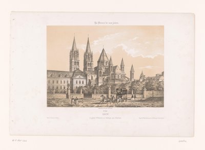 Zicht op de Abbaye aux Hommes, Saint-Étienne Kilisesi te Caen ile bir araya geldi Caen. Büyük Et. Etienne veya Man Manastırı (nesne üzerindeki başlık) Hedendaags Frankrijk (dizi adı) Fransa günümüzde (nesne üzerine seri başlığı) by Louis Le Breton