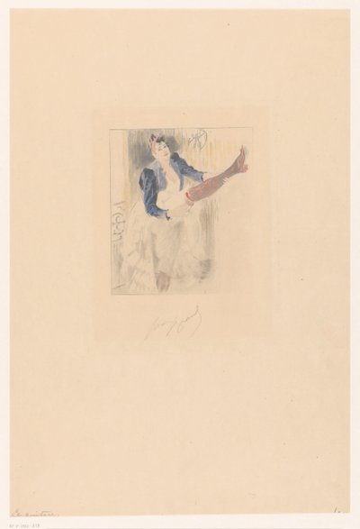 Bacağında gitar çalan Cancan dansçısı La gitar (nesne üzerindeki başlık) by Louis Legrand (signed by artist)