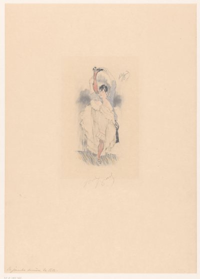 Bacağını başının arkasına uzatmış Cancan dansçısı La jambe derrière la tête (nesnedeki başlık) by Louis Legrand (signed by artist)