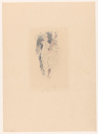 Bacağını kaldırmış Cancan dansçısı La serisi (nesne üzerindeki başlık) by Louis Legrand (signed by artist)