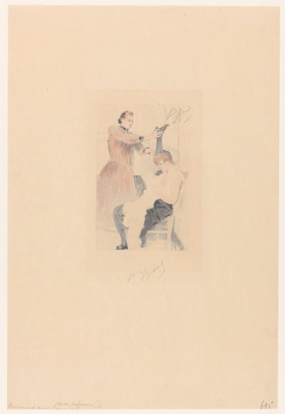 Esneklik egzersizi yaparken sandalyede oturan Cancan dansçısı Brisement assis (avec professeur) (nesne üzerinde başlık) by Louis Legrand (signed by artist)