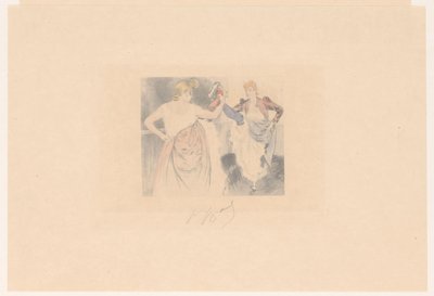 Bacaklarını kaldırmış iki cancan dansçısı Le kruvasan by Louis Legrand (signed by artist)